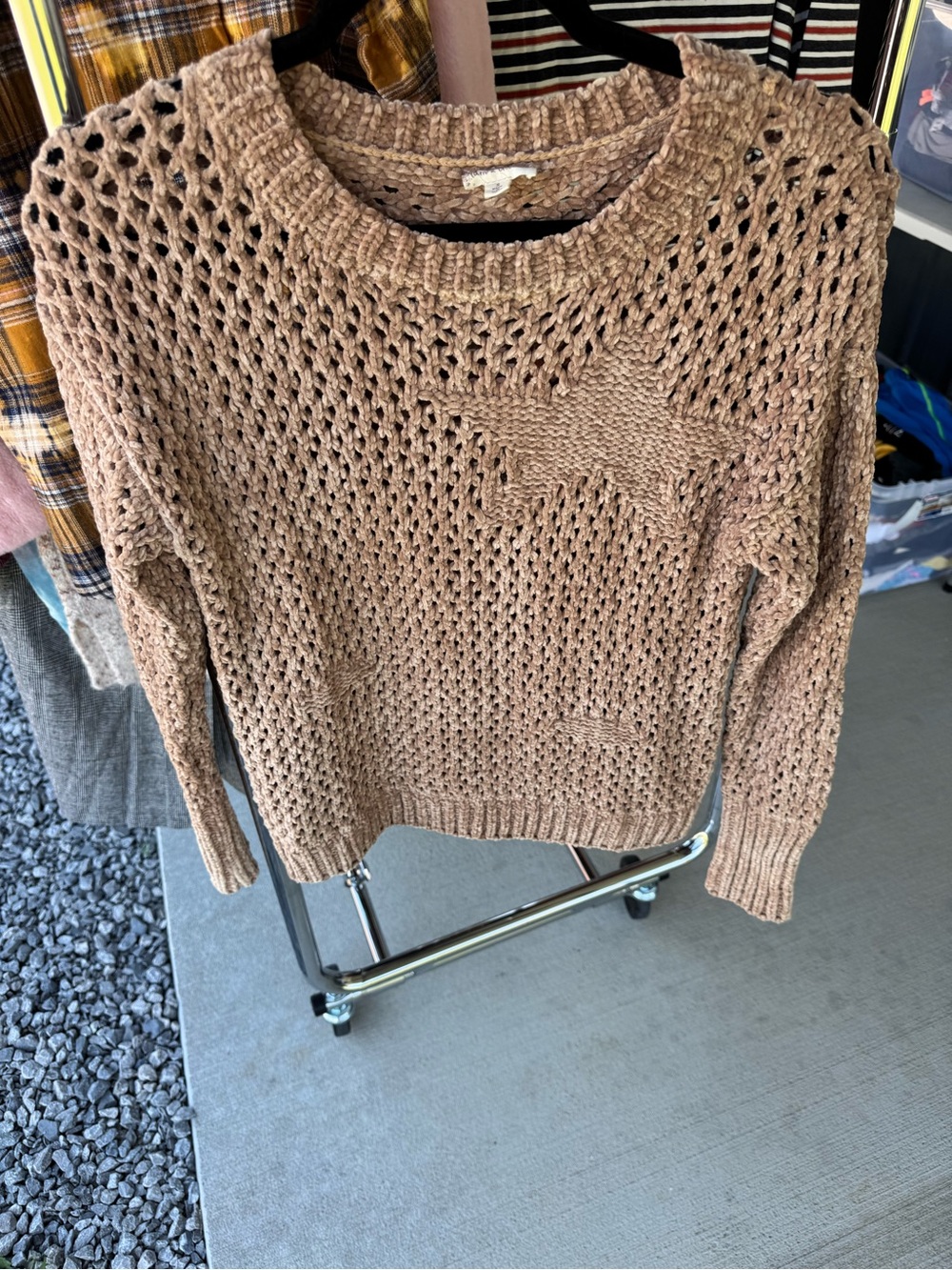 Hem & Thread Open-Knit Crewneck Sweater in Taupe